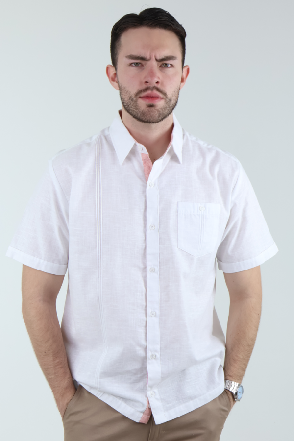 Camisa Blanca Tipo Guayabera Manga Corta Corte Clásico Para Hombre